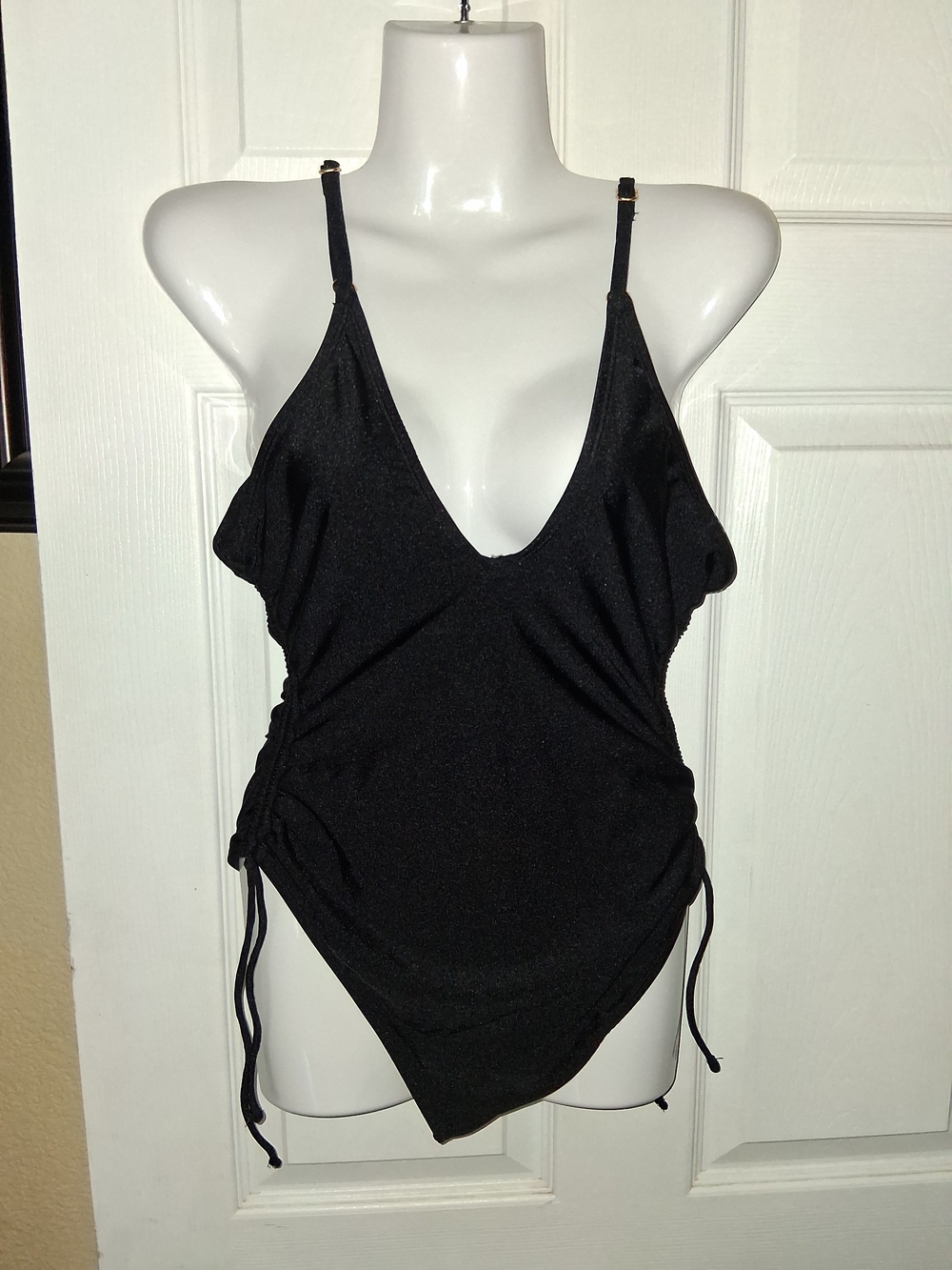 California Sunshine Shimmer Black Ruched Side-Tie One-Piece Swimsuit